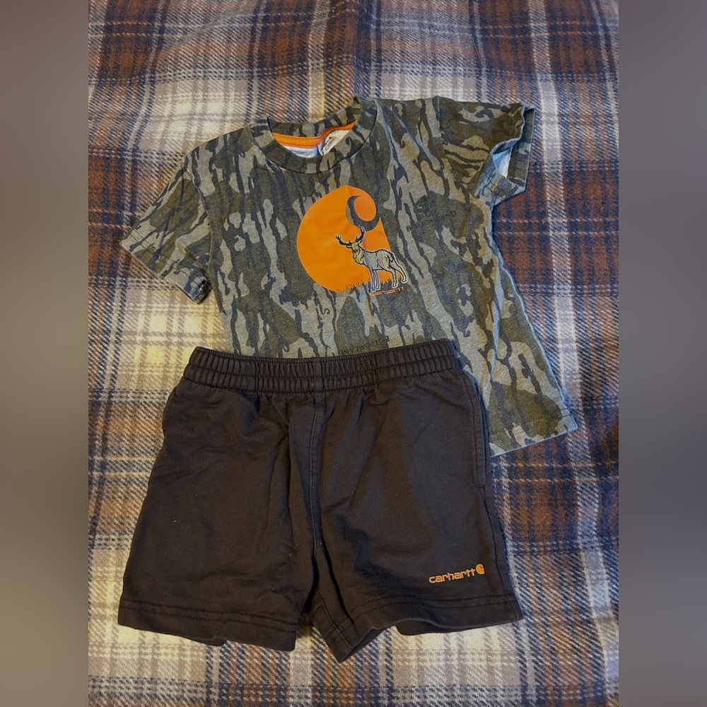 Carhartt Kids' Camo Tee and Brown Shorts Set